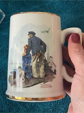 Norman Rockwell White and Gold Seaside Ceramic Mug